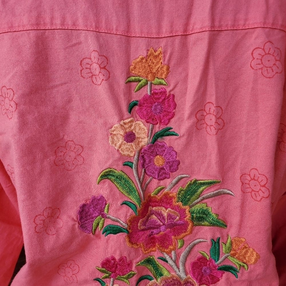 Beechtree Pret Kurta Pink with Brown Floral Print and Embroidered Flowers EUC - Picture 15 of 17